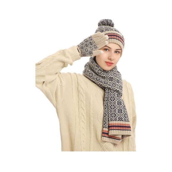 Winter Knit Scarf Beanie and Gloves set main image 7